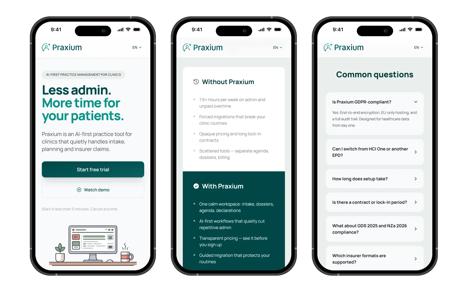Praxium mobile view