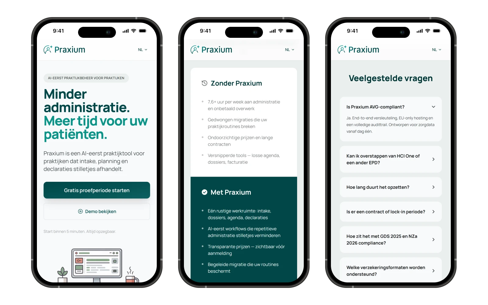 Praxium mobiele weergave